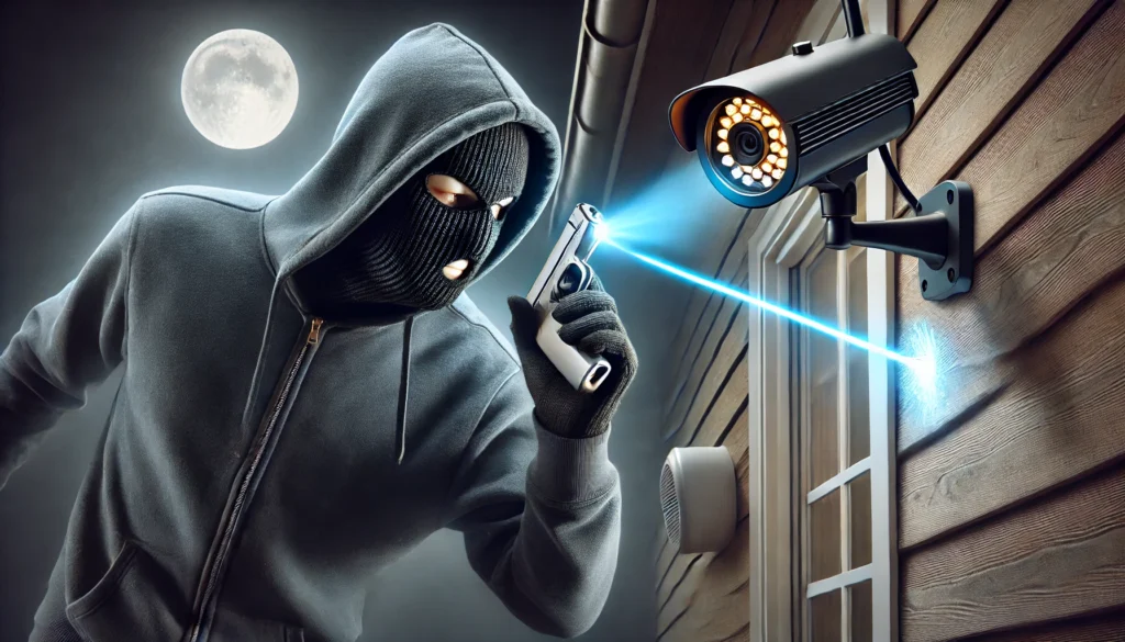 intrus qui neutralise une caméra de vidéosurveillance