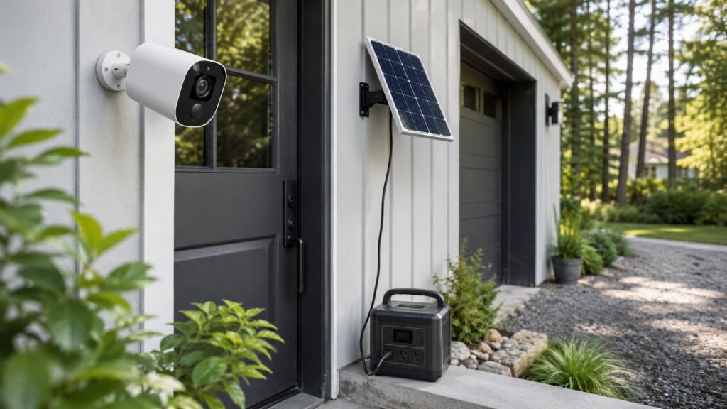 Scène réaliste liée à Caméra sans électricité : batterie, solaire ou secours ?
