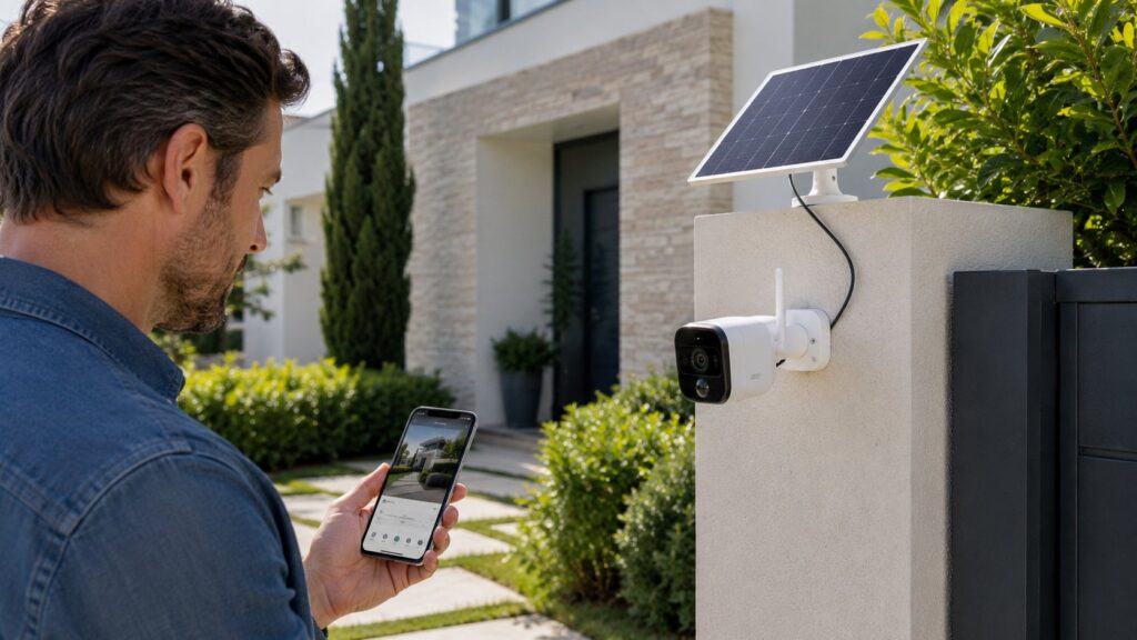 Scène réaliste liée à Caméra solaire 2026 : quel modèle selon votre usage ?