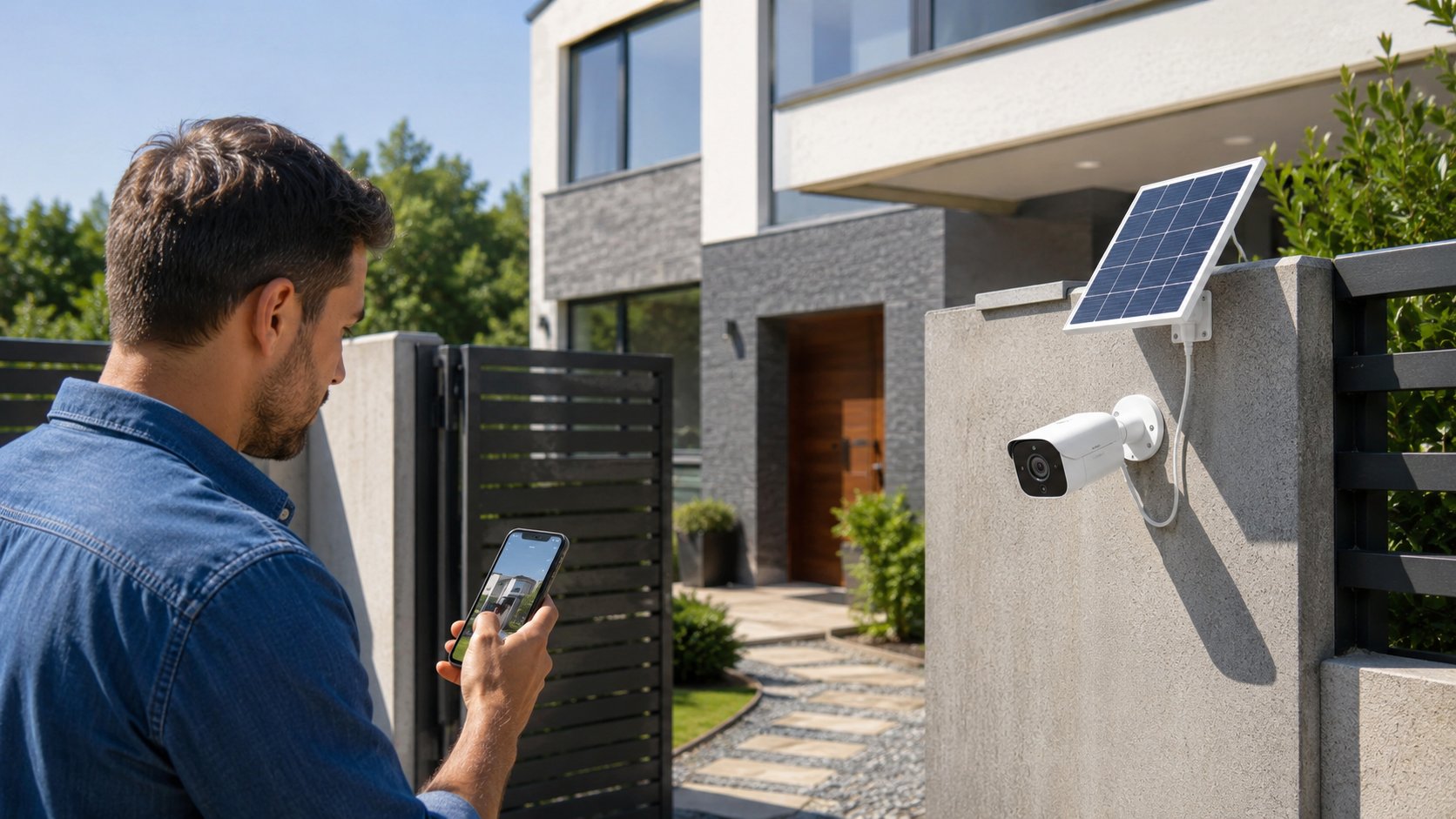 Scène réaliste liée à Caméra solaire extérieure : laquelle choisir en 2026 ?
