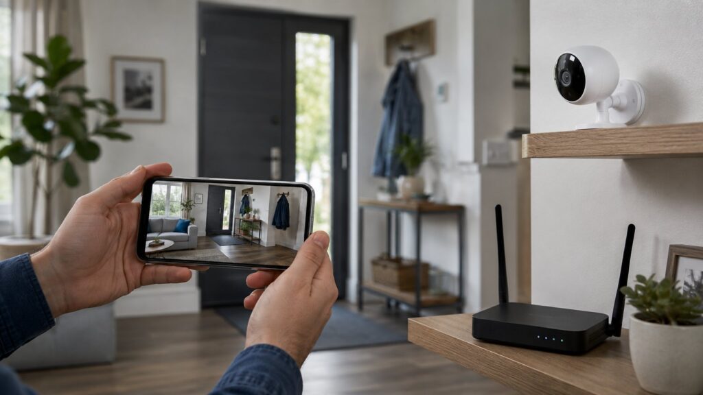 Scène réaliste liée à Caméra Wi-Fi : comment l’image arrive au smartphone
