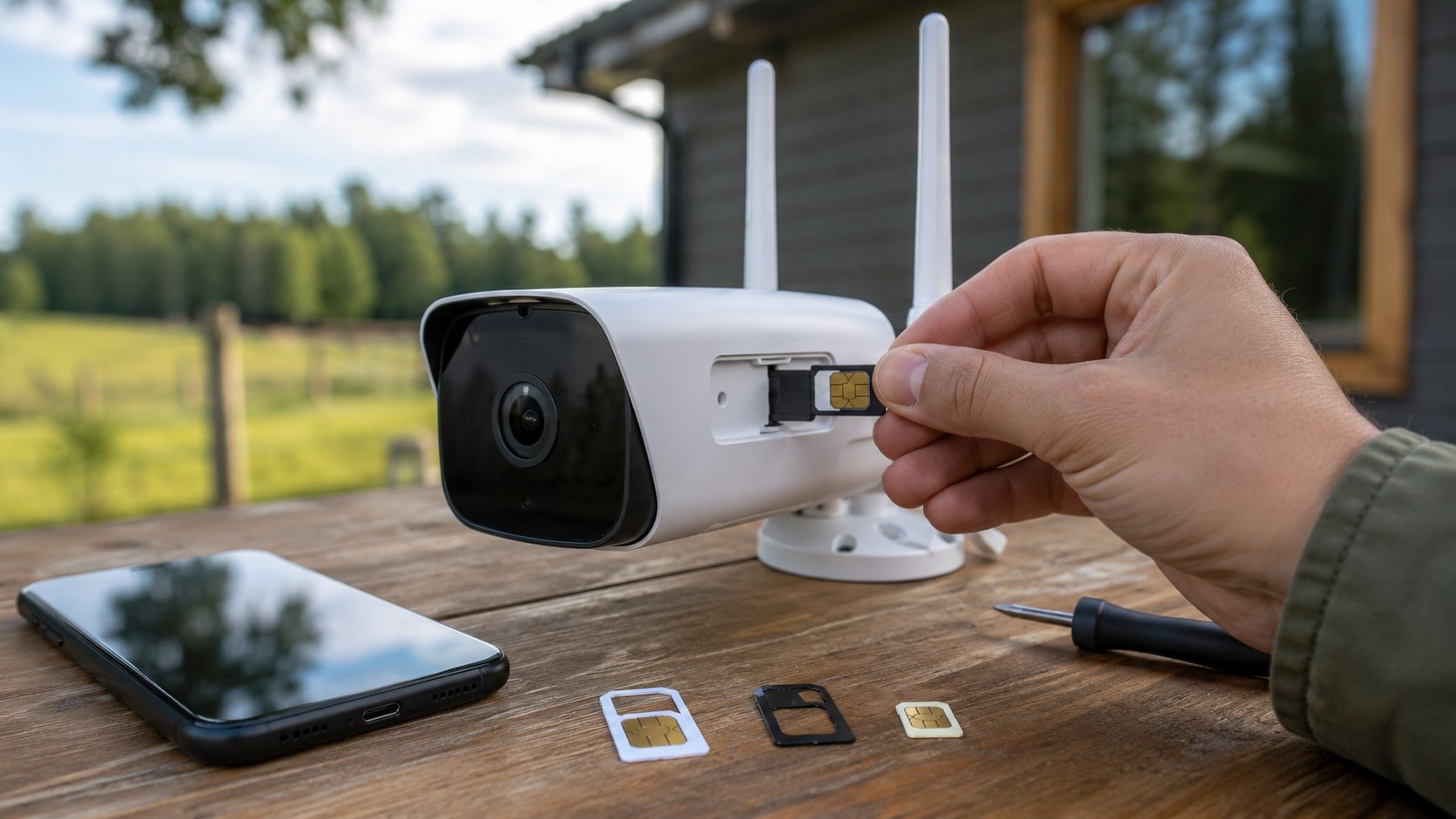 Scène réaliste liée à Carte SIM caméra 4G : compatibilité, réseau et data